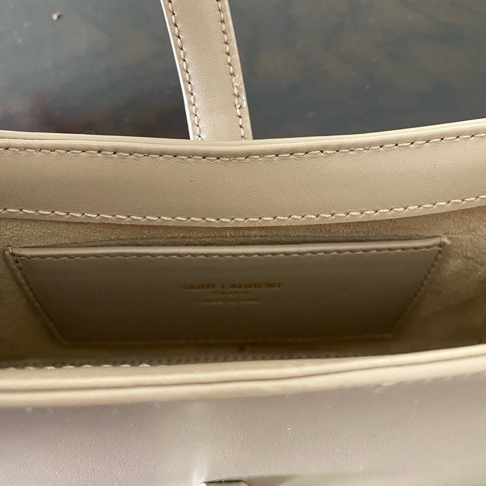 Saint Laurent Taupe Leather Shoulder Bag with Gold YSL Emblem - Picture 11 of 14